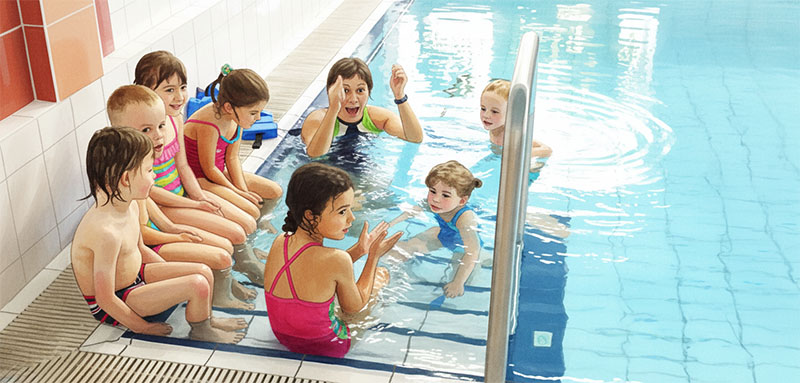 Schwimmkurs für Kinder im warmen Schwimmbecken / Schwimmhalle in Wilkau-Haßlau bei Zwickau